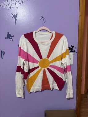 Marine Layer Sunburst Colorblock Sweater - Cream, Pink, Yellow, Orange, Red